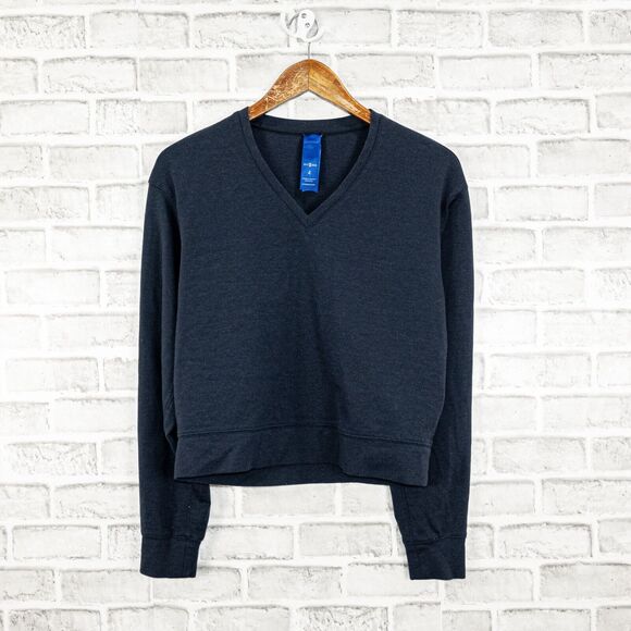 KIT & ACE Crop V-neck Pullover Sweater Navy Blue Size 4 - Picture 1 of 10